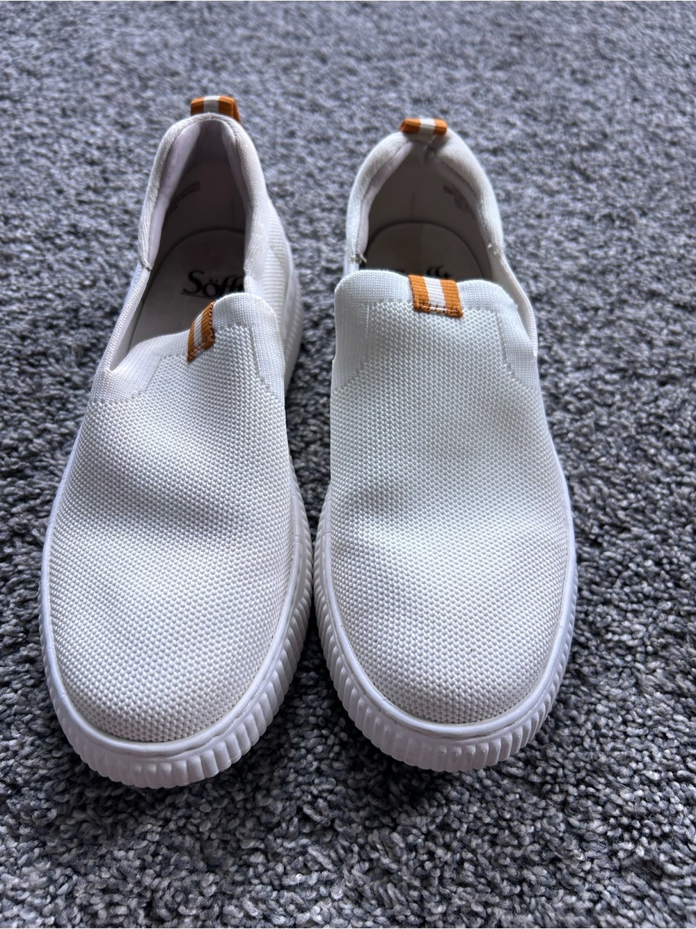 Sofft White Slip-On Flats with Tan Pull Tabs